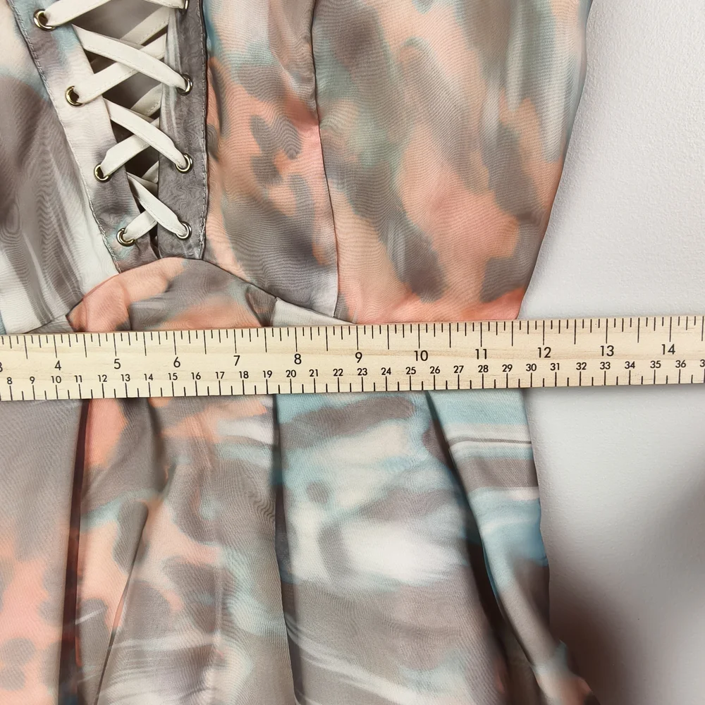 bebe Women US 2 Pastel Animal Watercolor Print Lace-Up Chiffon Mini Dress Party - Picture 13 of 16